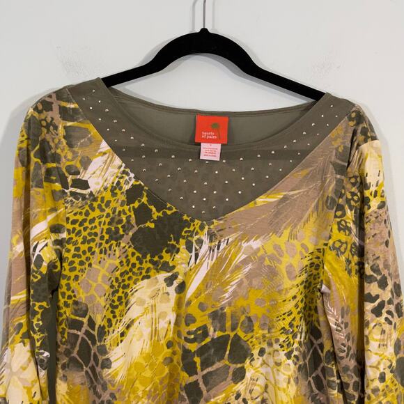 Hearts of Palm Women's Yellow & Green Animal Print Tunic Top Size S - Picture 2 of 5
